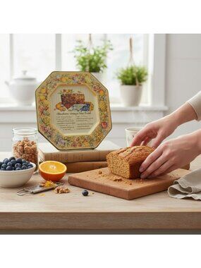 Vintage Avon Blueberry Orange Nut Bread Decorative Octagonal Metal Plate 1982